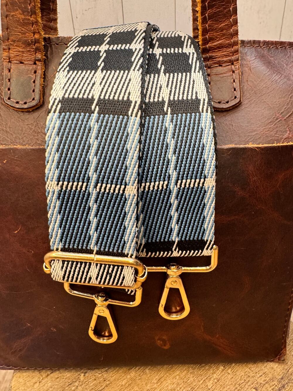 Black Blue Plaid Fall Crossbody Purse Strap Wide Bag Strap Boho Purse Strap
